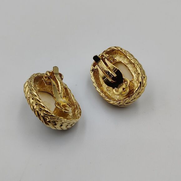 Vintage Givenchy Gold Tone White Lucite Cabochon Rectangular Clip On Earrings - Picture 12 of 16